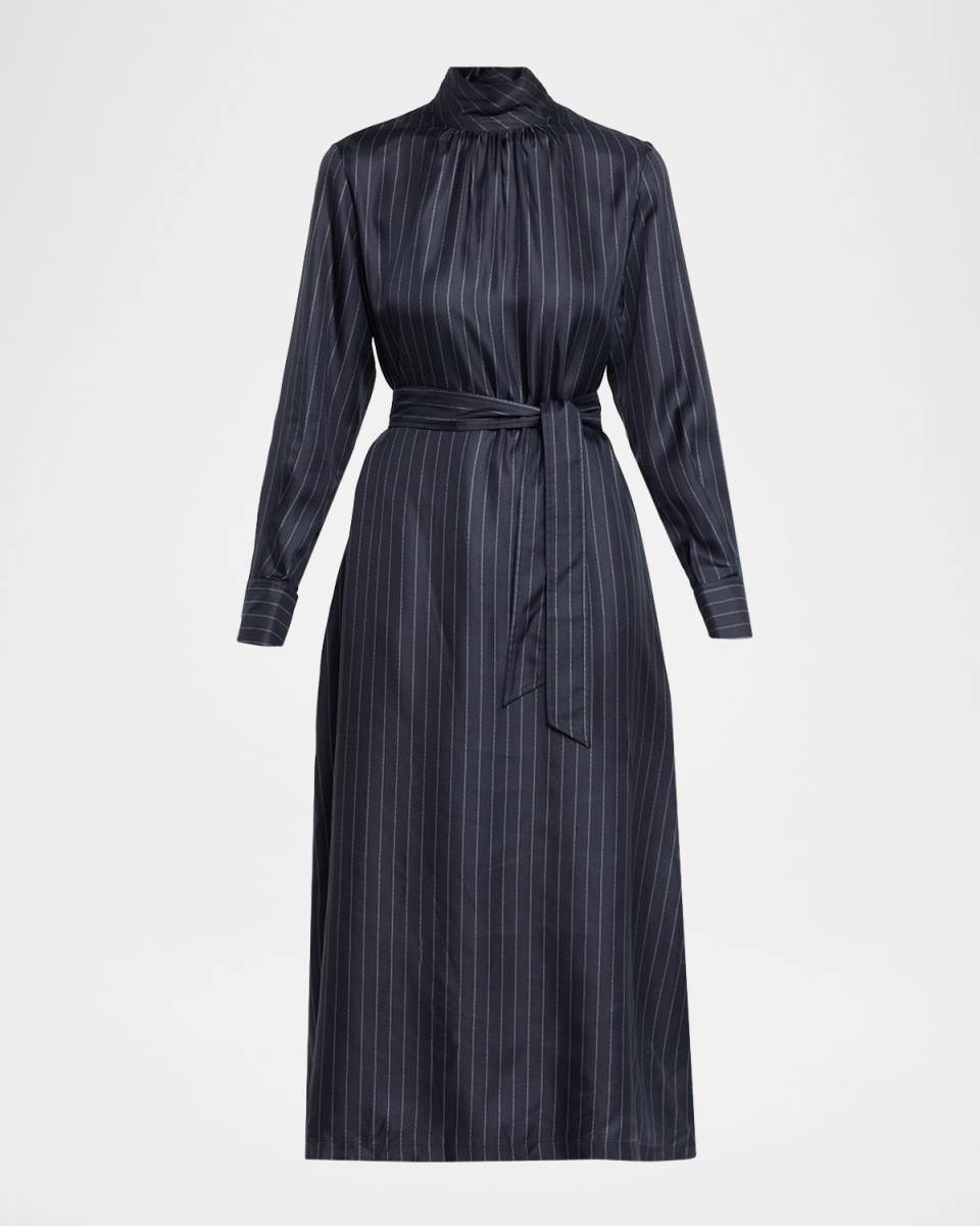 Sabbia Pinstripe Silk Midi Dress